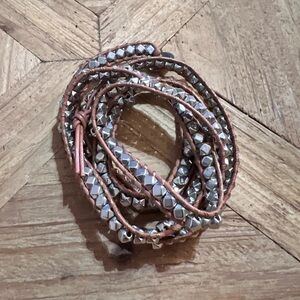 Handcrafted Sterling Silver brown leather Beaded multi Wrap Bracelet
